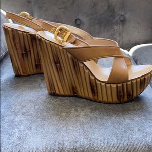 Casadei bamboo heel platform wedge sandals